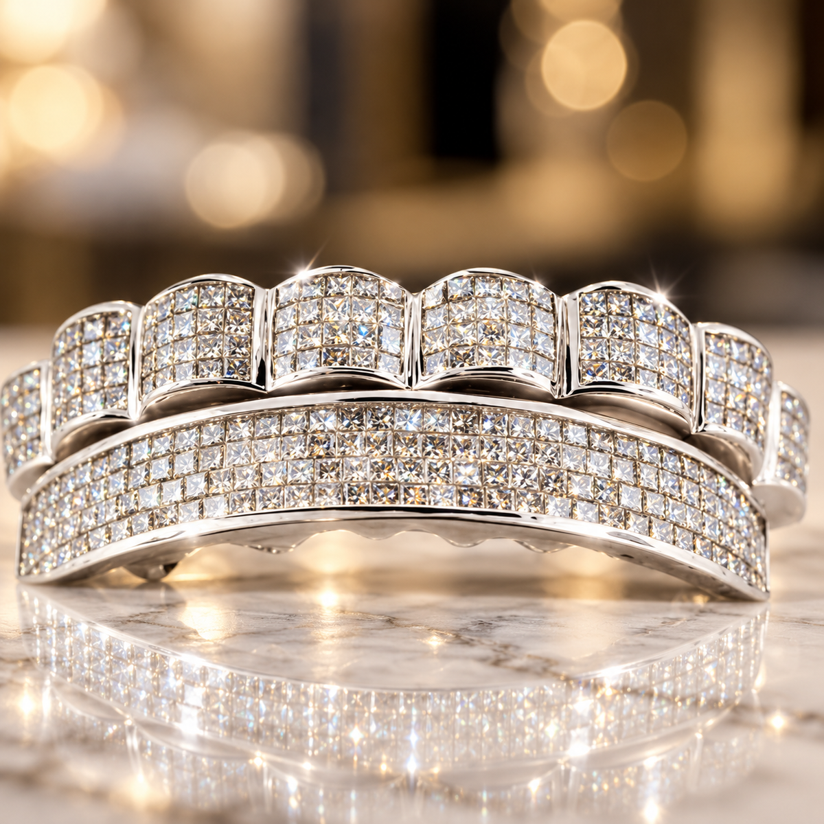 PRINCESS CUT YELLOW DIAMONDS SET IN INVISIBLE SET [TVJ S107]