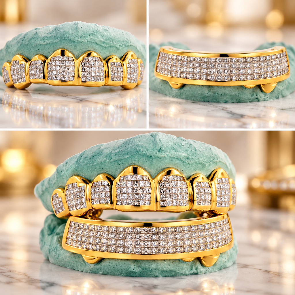 JDWR-G79 TRAVIS SCOTT CUSTOM HANDSET PRINCESS CUT INVISIBLE SET GRILLZ