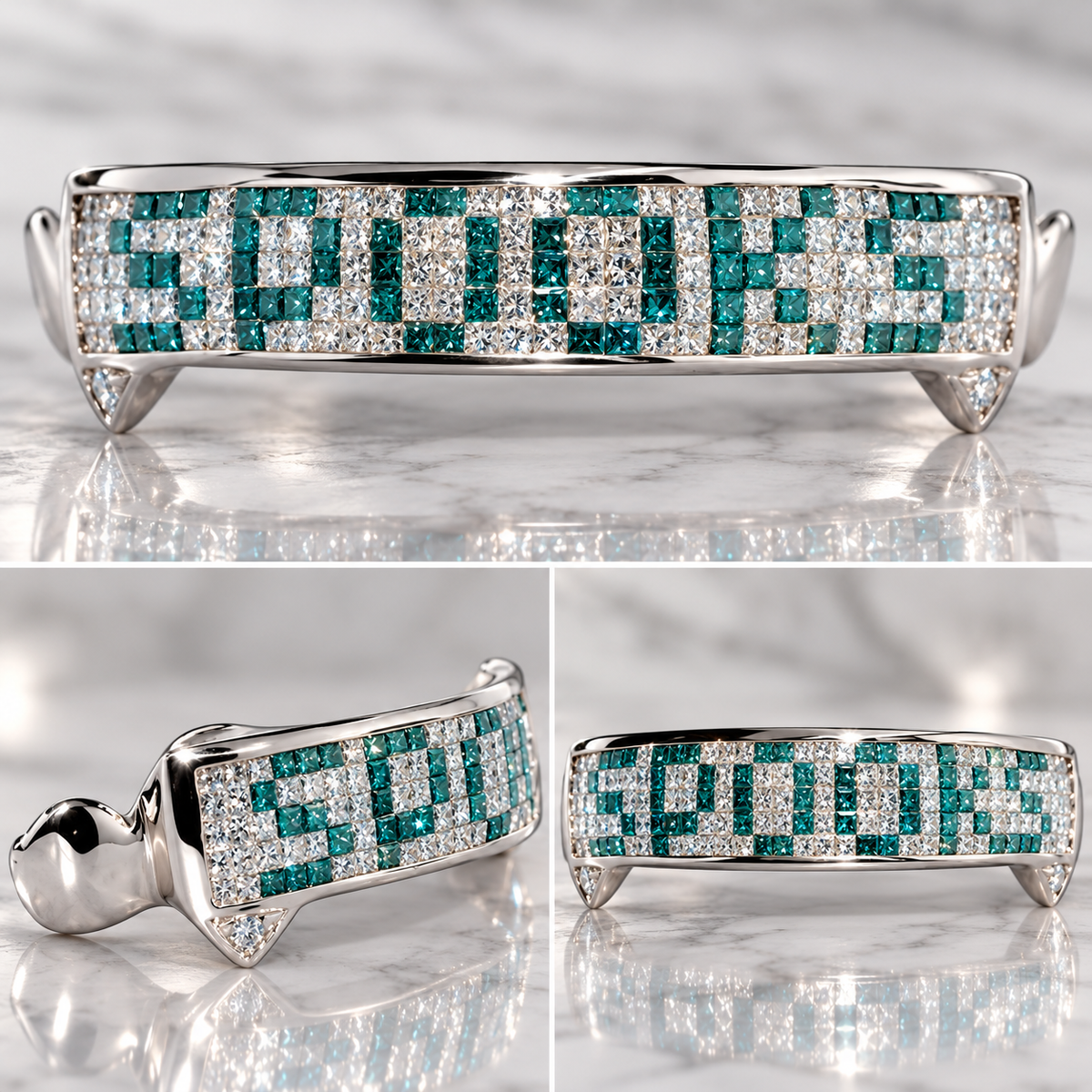 JDWR-S5063- 8 TOP OR 8 BOTTOM Princess Cut Invisible Handset Diamond Grill with Initials