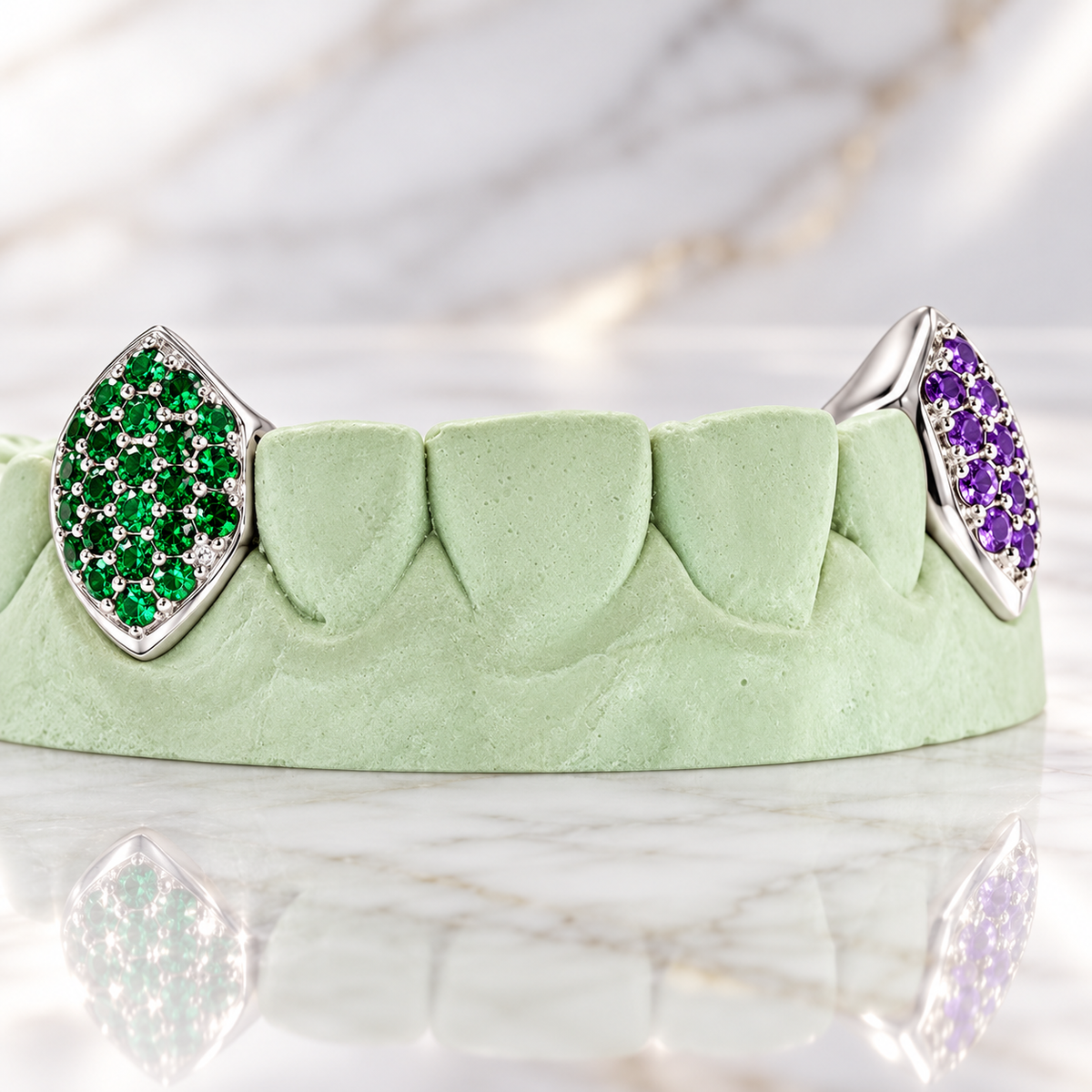 S152508-1 2 PIECE FANG TEETH SAPPHIRE GRILL WITH BACK BAR