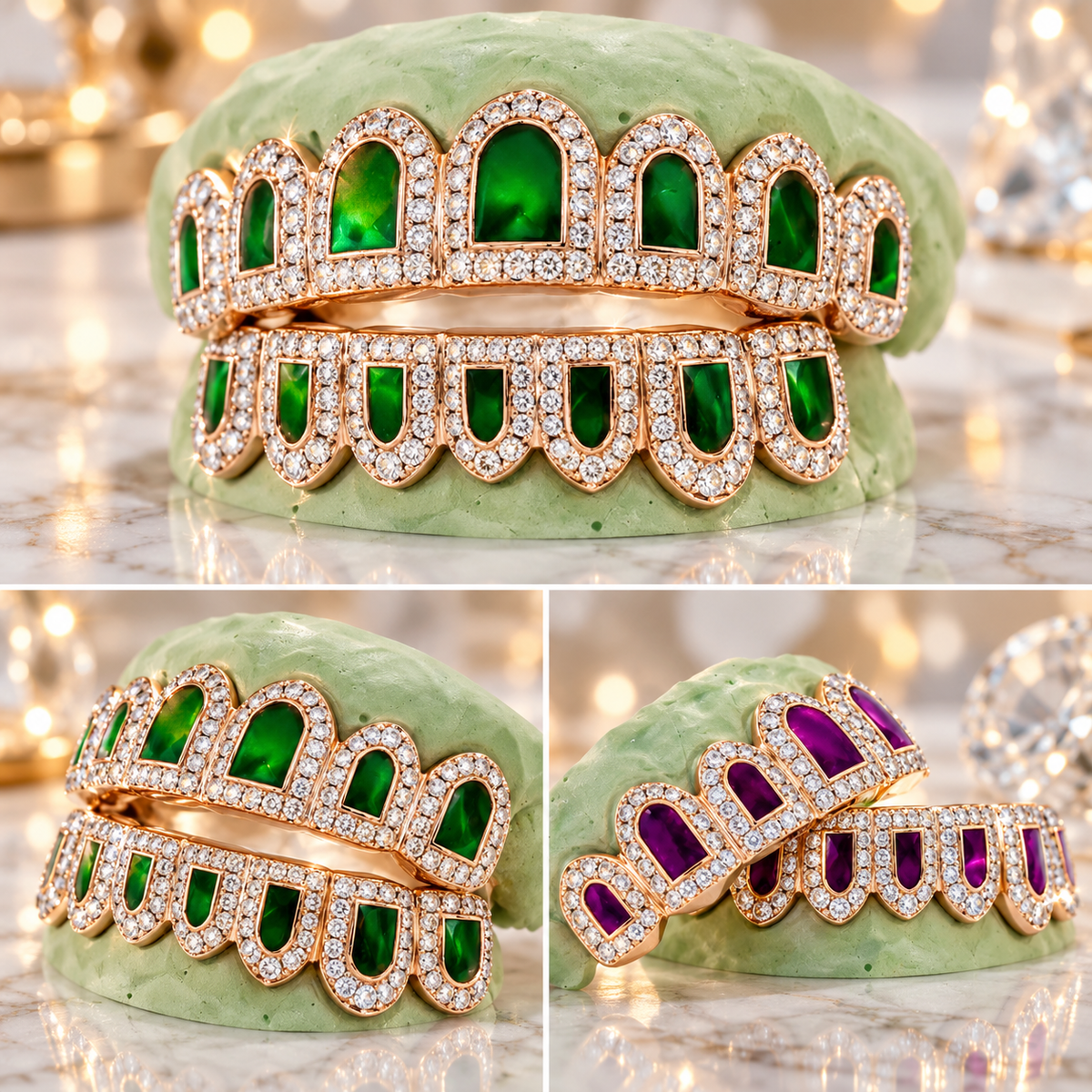 JDWR-PWG2017A - CANDY PAINT PAUL WALL CUSTOM DIAMOND GREEN OR PURPLE ENAMEL GRILL