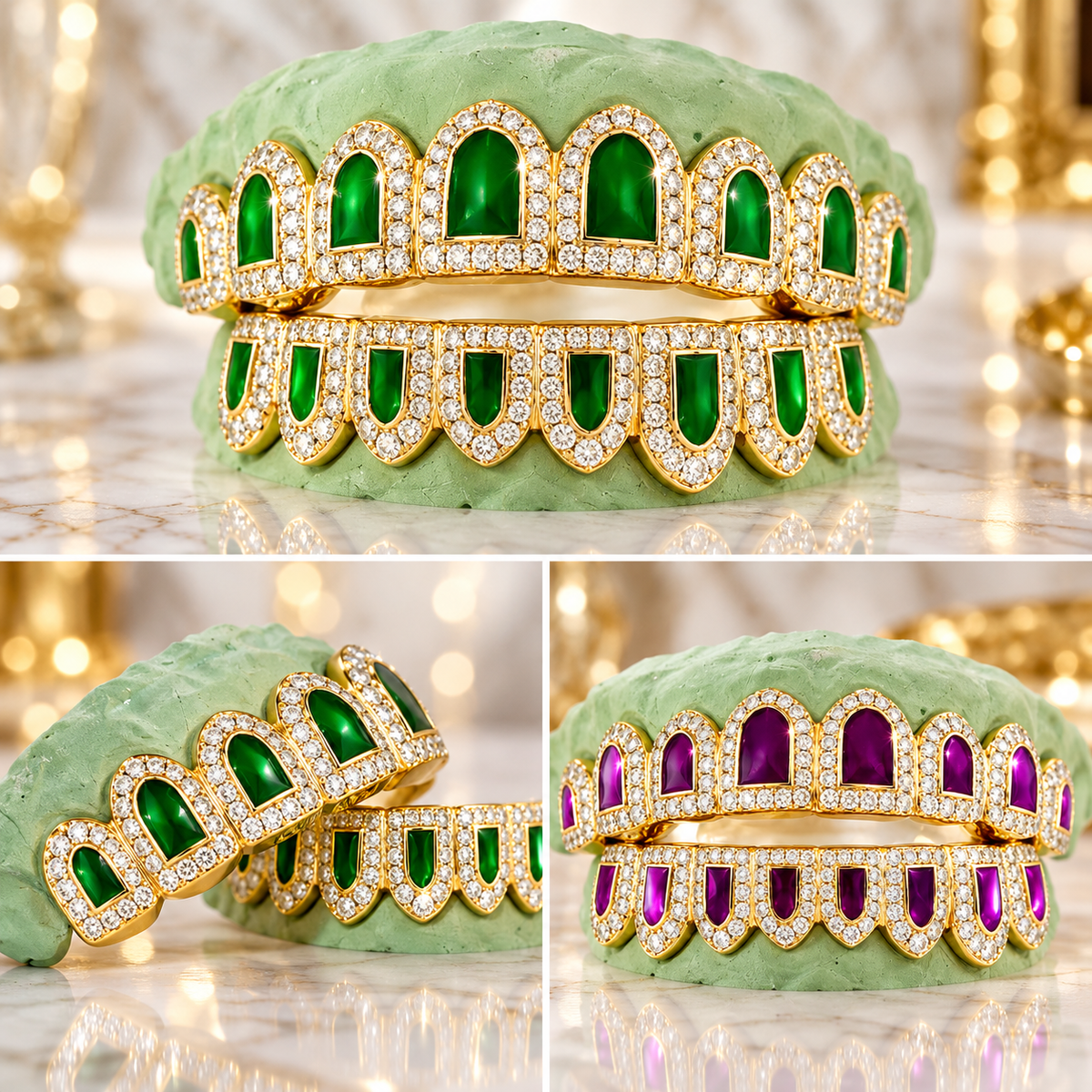 JDWR-PWG2017A - CANDY PAINT PAUL WALL CUSTOM DIAMOND GREEN OR PURPLE ENAMEL GRILL