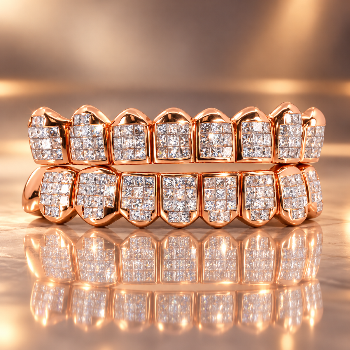 JDWR-060- 8 TOP OR 8 BOTTOM SI Princess Cut Diamond Invisible Set Grillz
