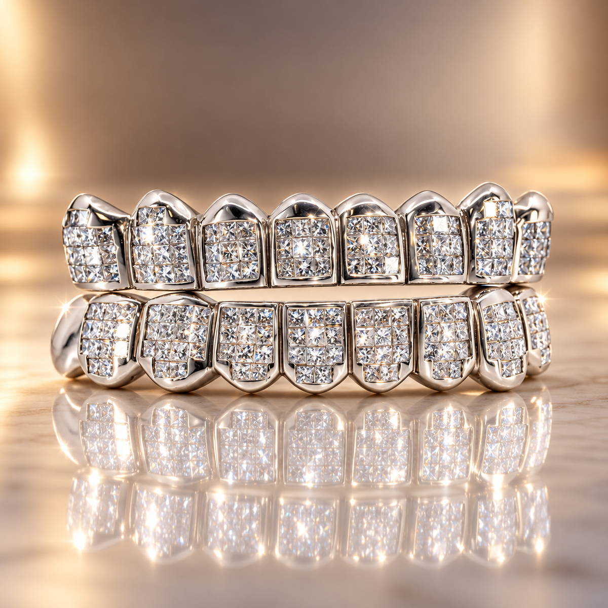 JDWR-060- 8 TOP OR 8 BOTTOM SI Princess Cut Diamond Invisible Set Grillz