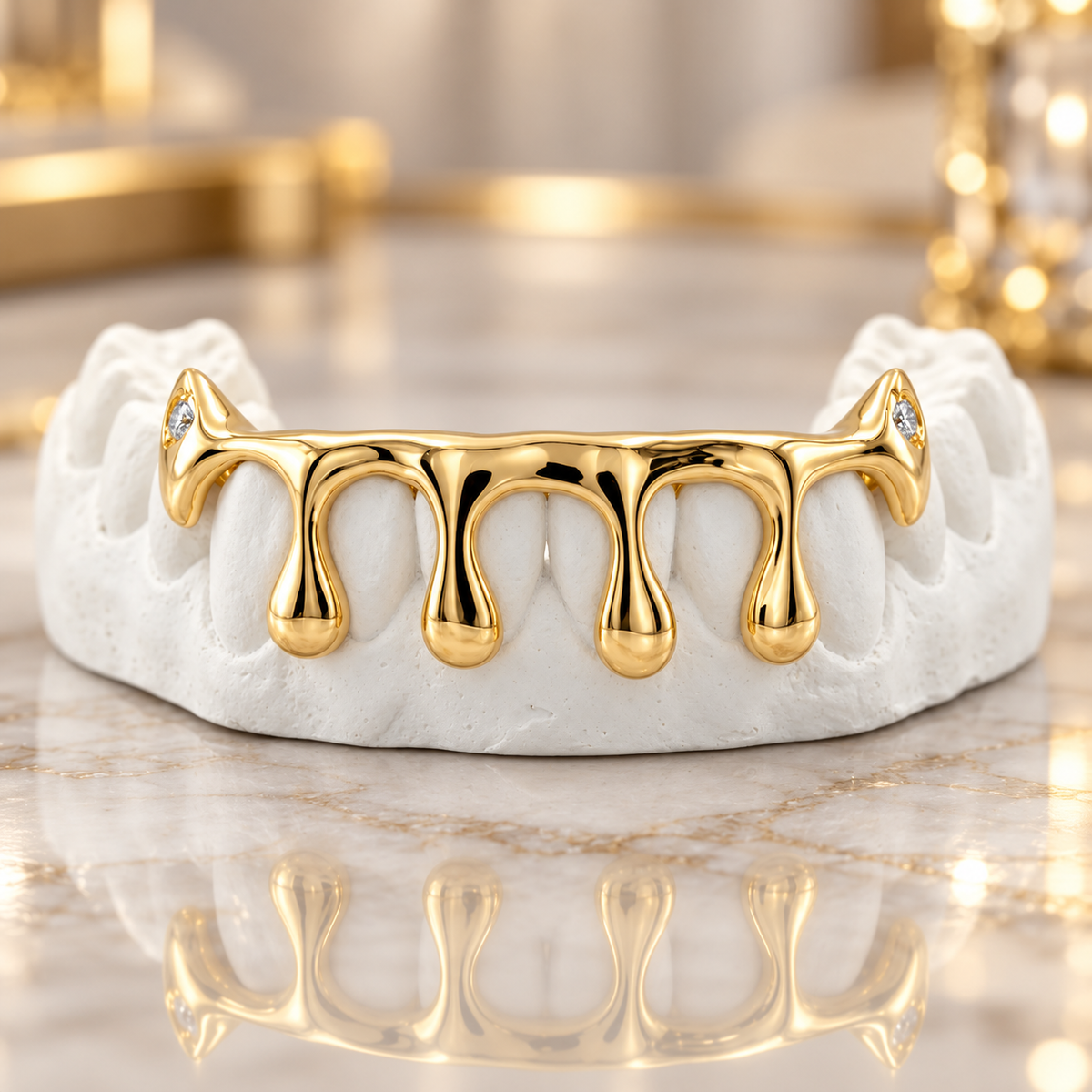 JDWR-53A- 6 TEETH DRIP Diamond Dripping Gold Grill