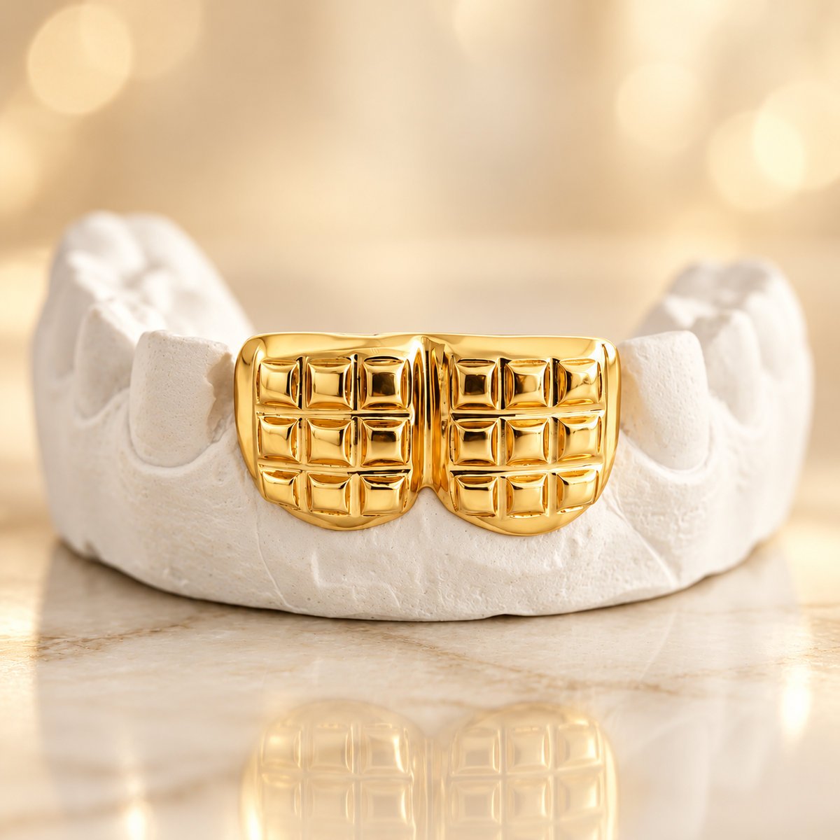 JDWR3-WAFFLE HOUSE 2 Gold Teeth with Waffle Cuts