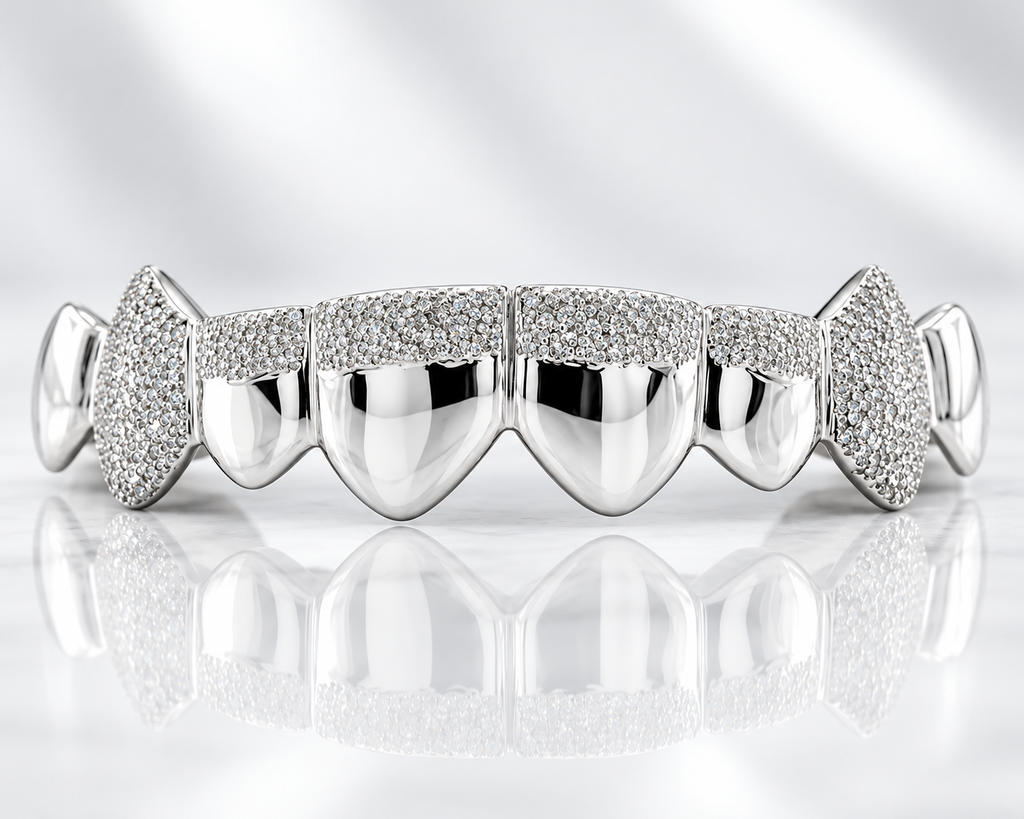 JDWR-002-8 TOP OR 8 BOTTOM Gold Diamond Dot cut and high polish Grill