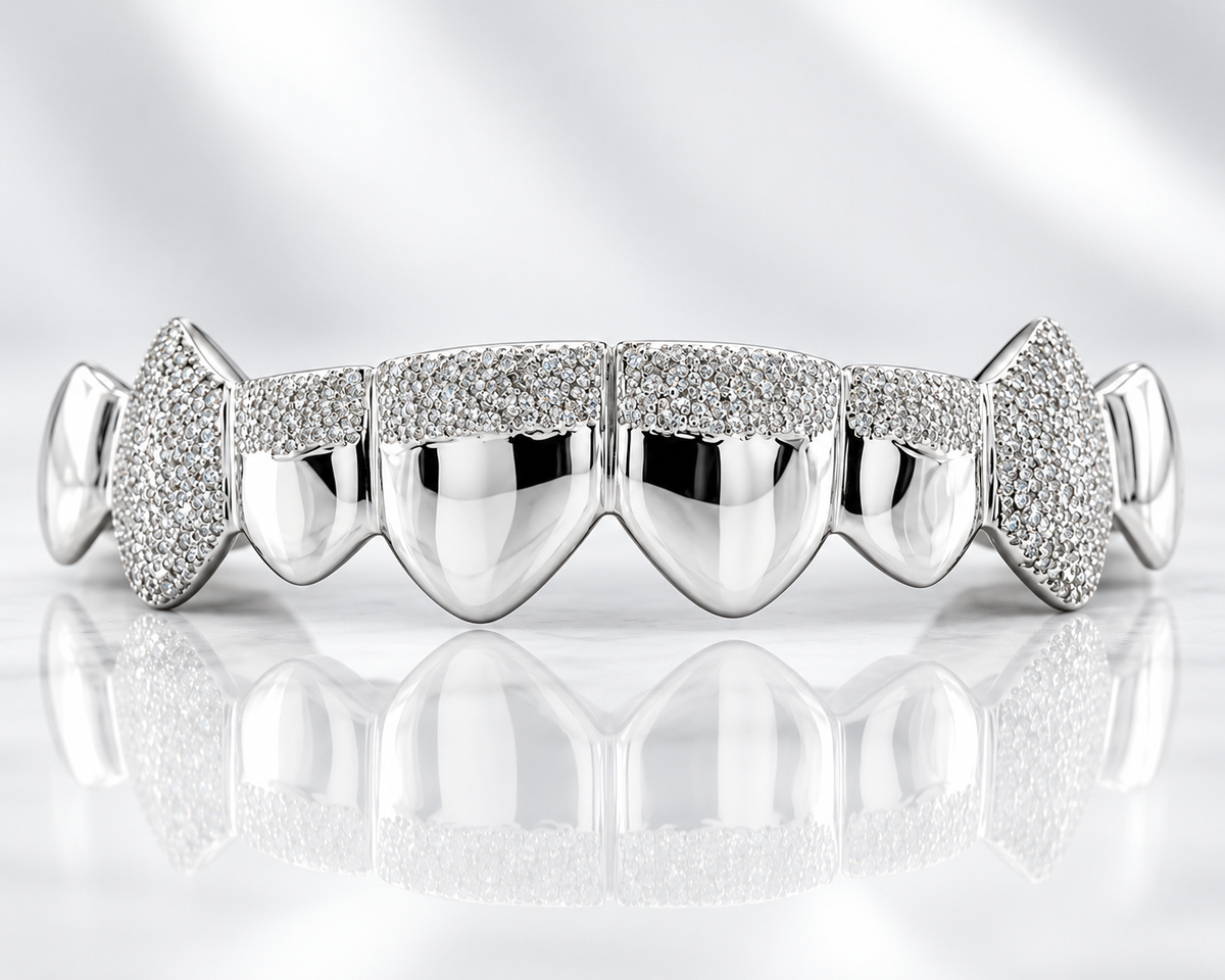 JDWR-002-8 TOP OR 8 BOTTOM Gold Diamond Dot cut and high polish Grill