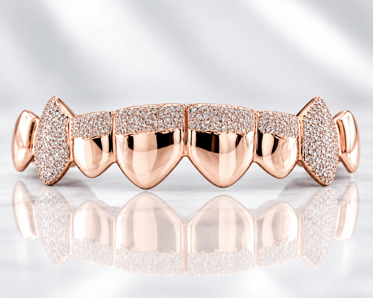 JDWR-002-8 TOP OR 8 BOTTOM Gold Diamond Dot cut and high polish Grill