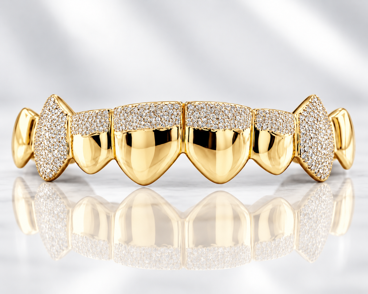 JDWR-002-8 TOP OR 8 BOTTOM Gold Diamond Dot cut and high polish Grill