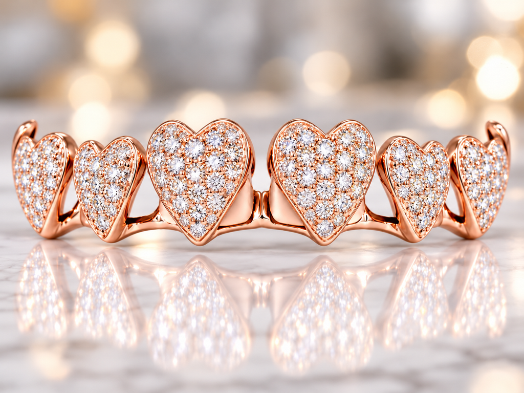 JDWR-2042 - 6 TOP OR 6 BOTTOM SI Hand prong Heart Diamond Grillz