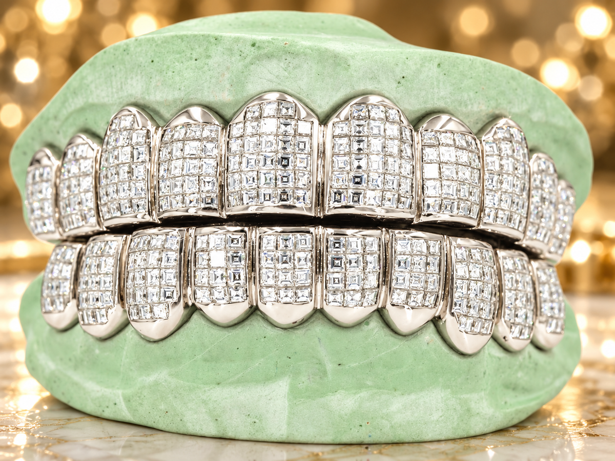 JDWR-133300-NEW Deluxe Carre Cut Invisible Grillz 10 Teeth - SI Diamonds