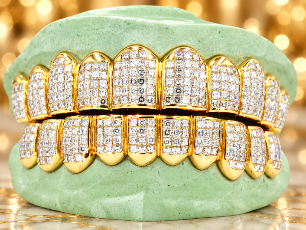 JDWR-133300-NEW Deluxe Carre Cut Invisible Grillz 10 Teeth - SI Diamonds