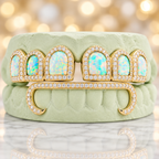 JDWR-5592 - 6 Top & 6 Bottom Opal & Diamond Prong Setting with Extended Diamond Bar Grillz