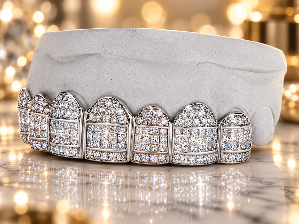 JDWR- GV1020-Tri Colors Yellow, White,Rose Honeycomb Prong / INVISBALE Set Diamond Grill