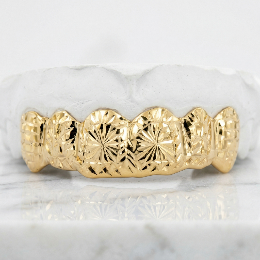 JDWR-TVJ-6045 - Custom 6 Teeth Solid Grill with Sunburst Diamond Cuts