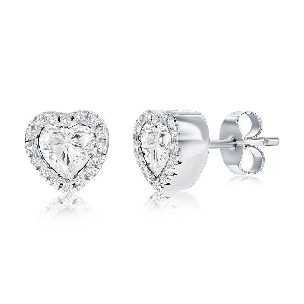 Sterling Silver, CZ Heart Stud Earrings - Johnny Dang & Co