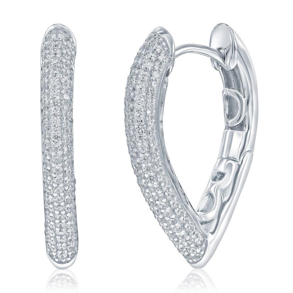 Sterling Silver, 'V' Shaped Pave CZ Hoop Earrings - Johnny Dang & Co