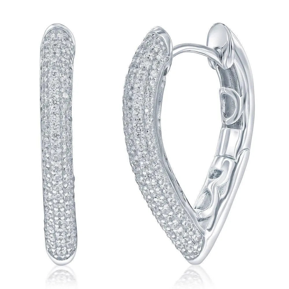 Sterling Silver, 'V' Shaped Pave CZ Hoop Earrings - Johnny Dang & Co