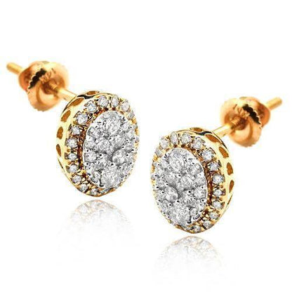 JDTK-CL2042- 14K 0.60CTW DIAMOND OVAL SHAPED CLUSTER EARRING - Johnny Dang & Co