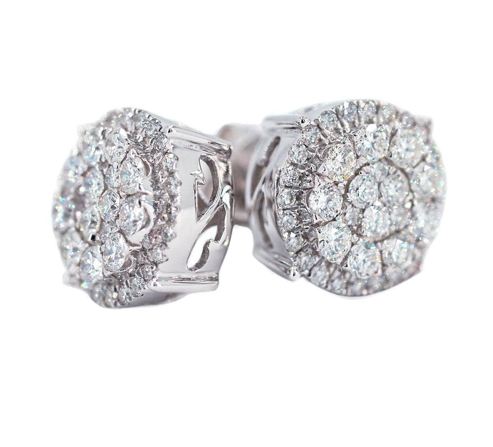 1.00CTW DIAMOND ROUND CLUSTER EARRINGS WITH HALO - Johnny Dang & Co