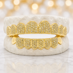 JDWR-S161702-1 -16 Teeth Custom Hand Prong Set Diamond Grill With 2 Solid Gold