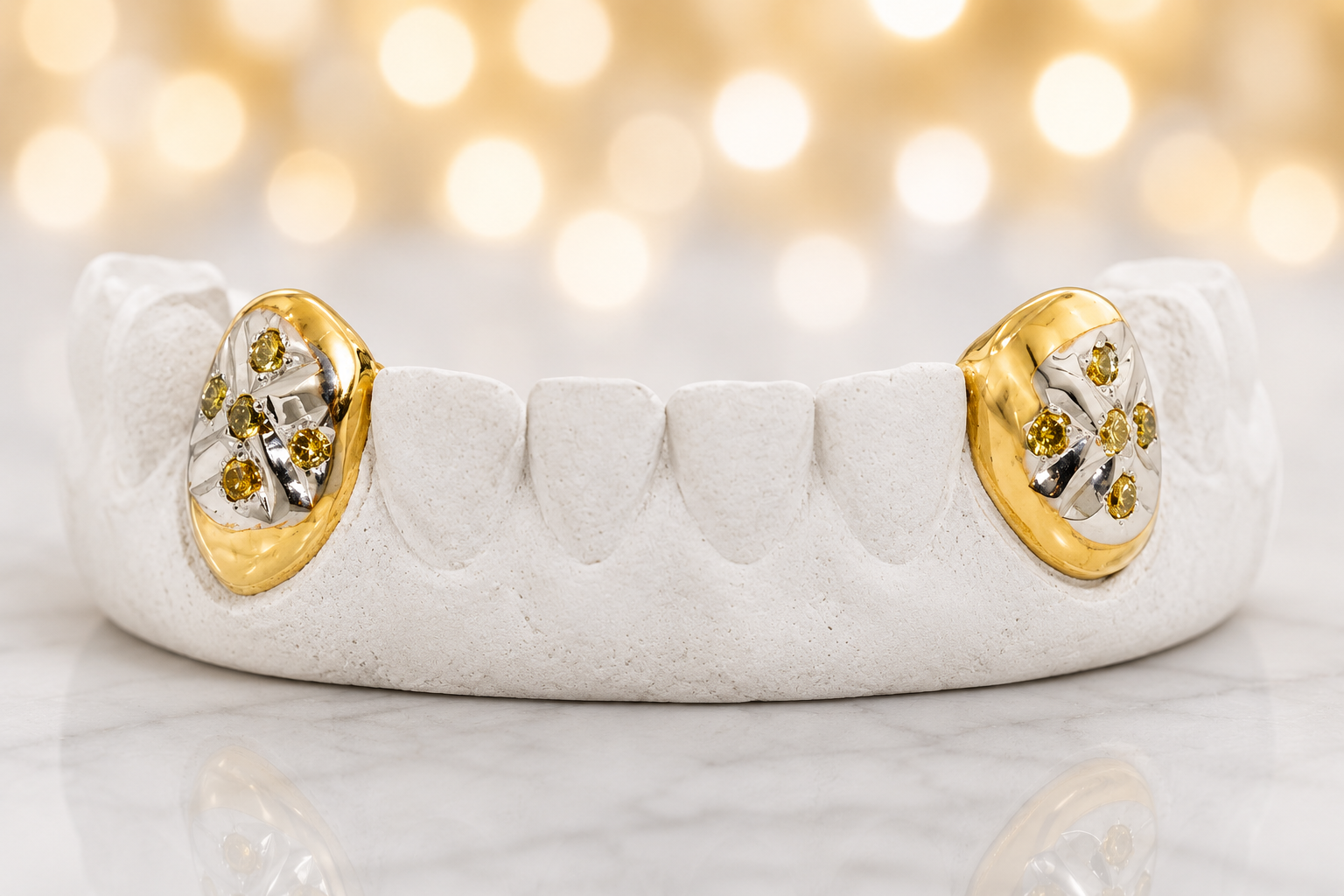 JDTK-S2530060 2 Gold Fang Teeth with Diamonds