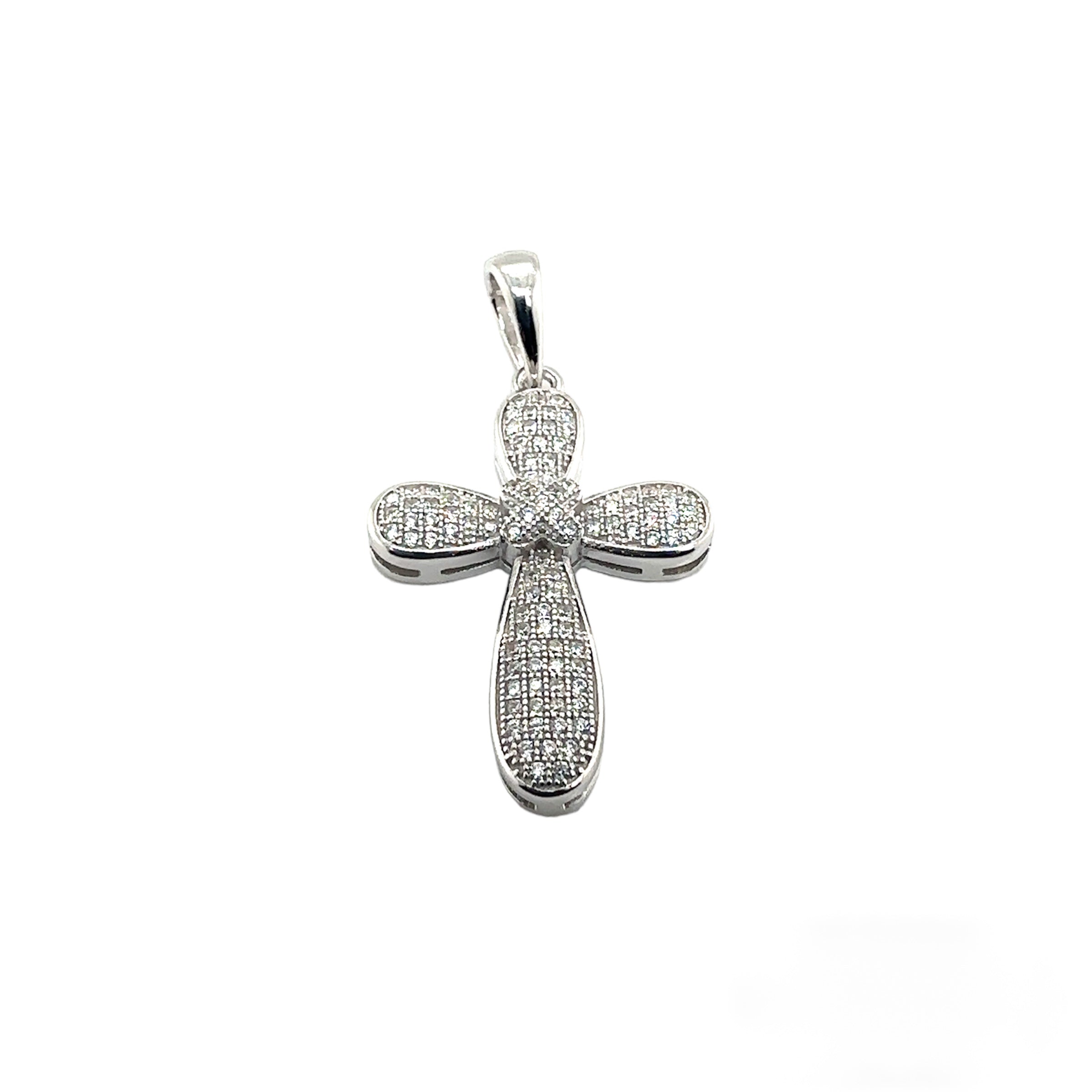 Rhodium Plated 925 Sterling Silver CZ Cross Pendant