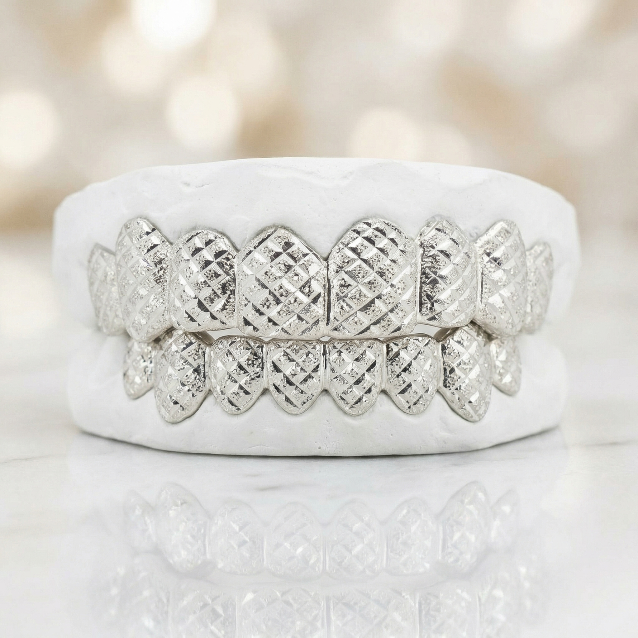 JDTK-3002-D-  8 Teeth Gold Grillz With Diamond Dust and Diamond Cuts.