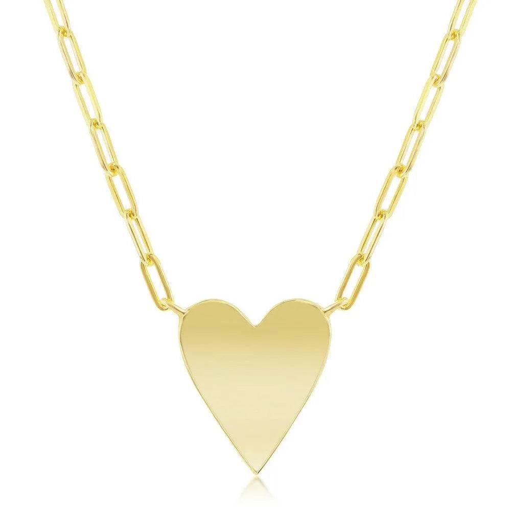 Sterling Silver Polished Heart Paperclip Necklace - Gold Plated - Johnny Dang & Co