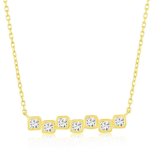 Sterling Silver, Square Bezel-Set CZ Bar Necklace - Gold Plated - Johnny Dang & Co