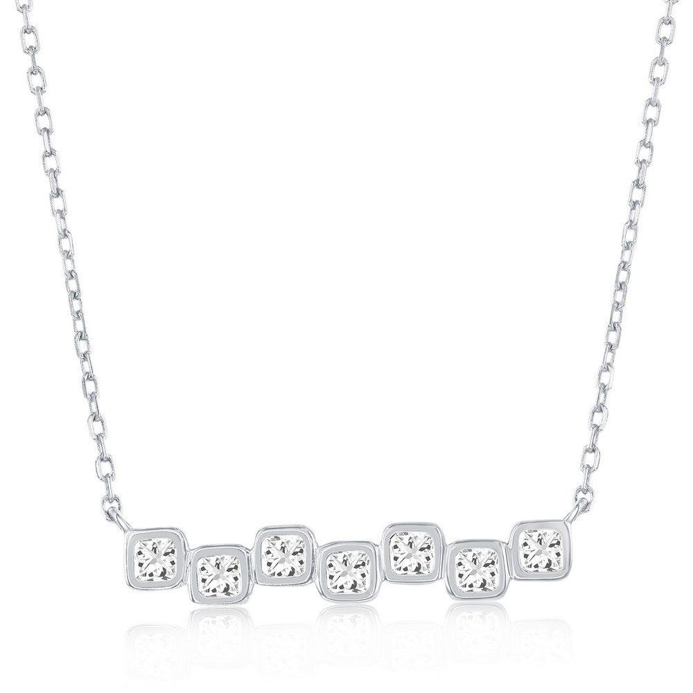 Sterling Silver, Square Bezel-Set CZ Bar Necklace - Johnny Dang & Co