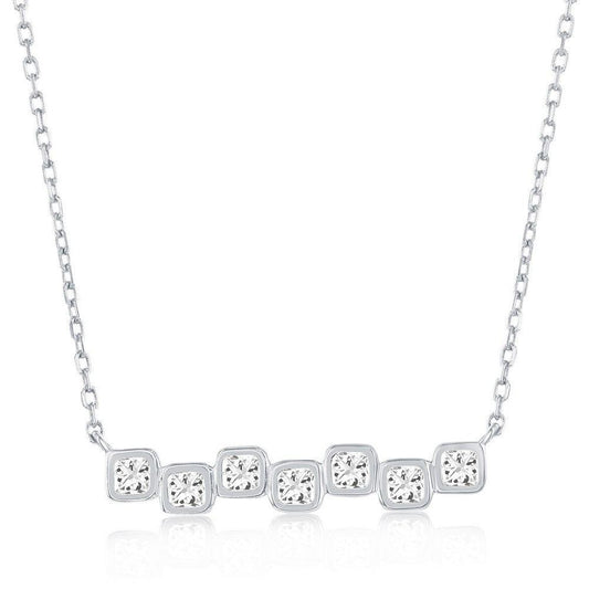 Sterling Silver, Square Bezel-Set CZ Bar Necklace - Johnny Dang & Co