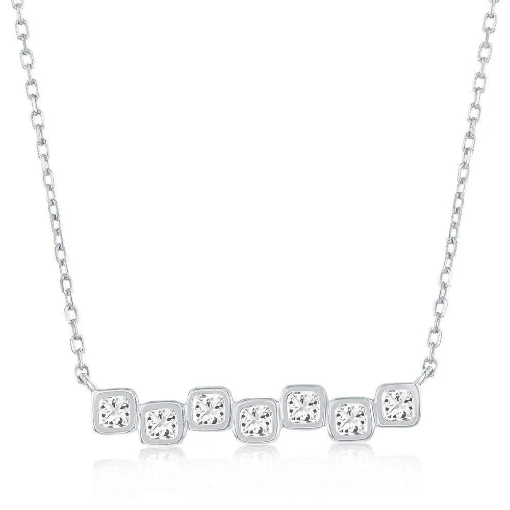 Sterling Silver, Square Bezel-Set CZ Bar Necklace - Johnny Dang & Co