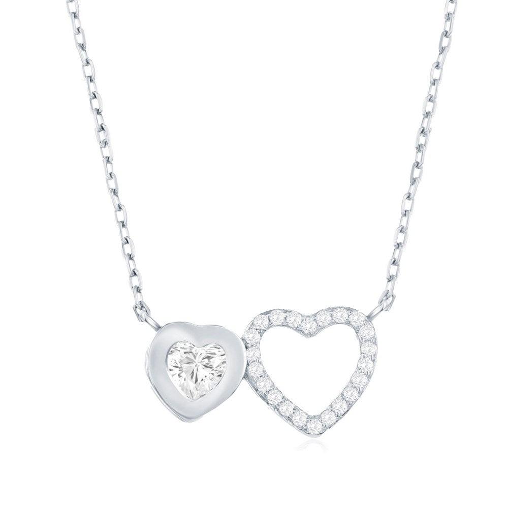 Sterling Silver, Double Heart CZ Necklace - Johnny Dang & Co