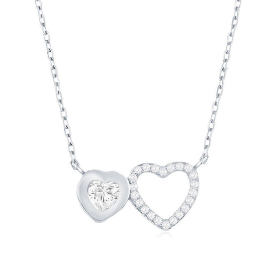 Sterling Silver, Double Heart CZ Necklace - Johnny Dang & Co