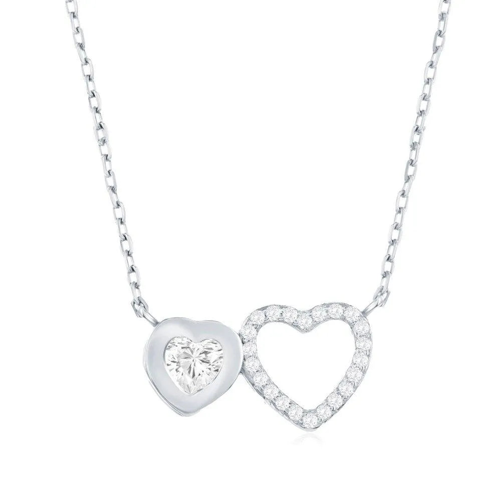 Sterling Silver, Double Heart CZ Necklace - Johnny Dang & Co