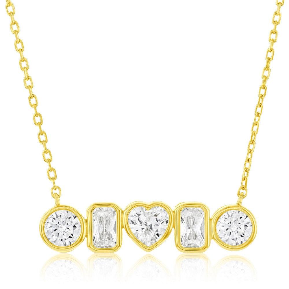 Sterling Silver, Multi-Shaped Bezel-Set CZ Bar Necklace - Gold Plated - Johnny Dang & Co