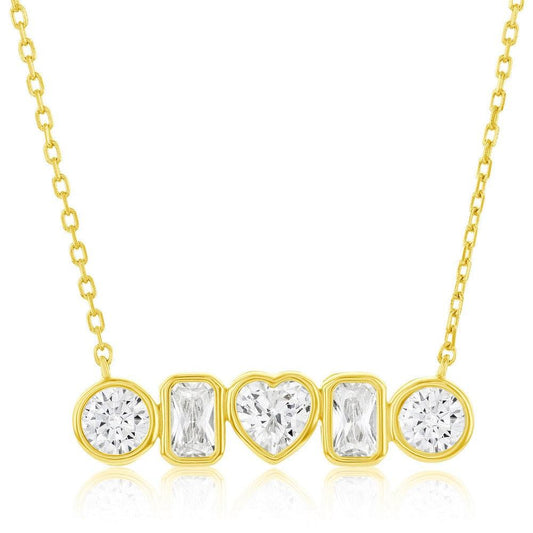 Sterling Silver, Multi-Shaped Bezel-Set CZ Bar Necklace - Gold Plated - Johnny Dang & Co