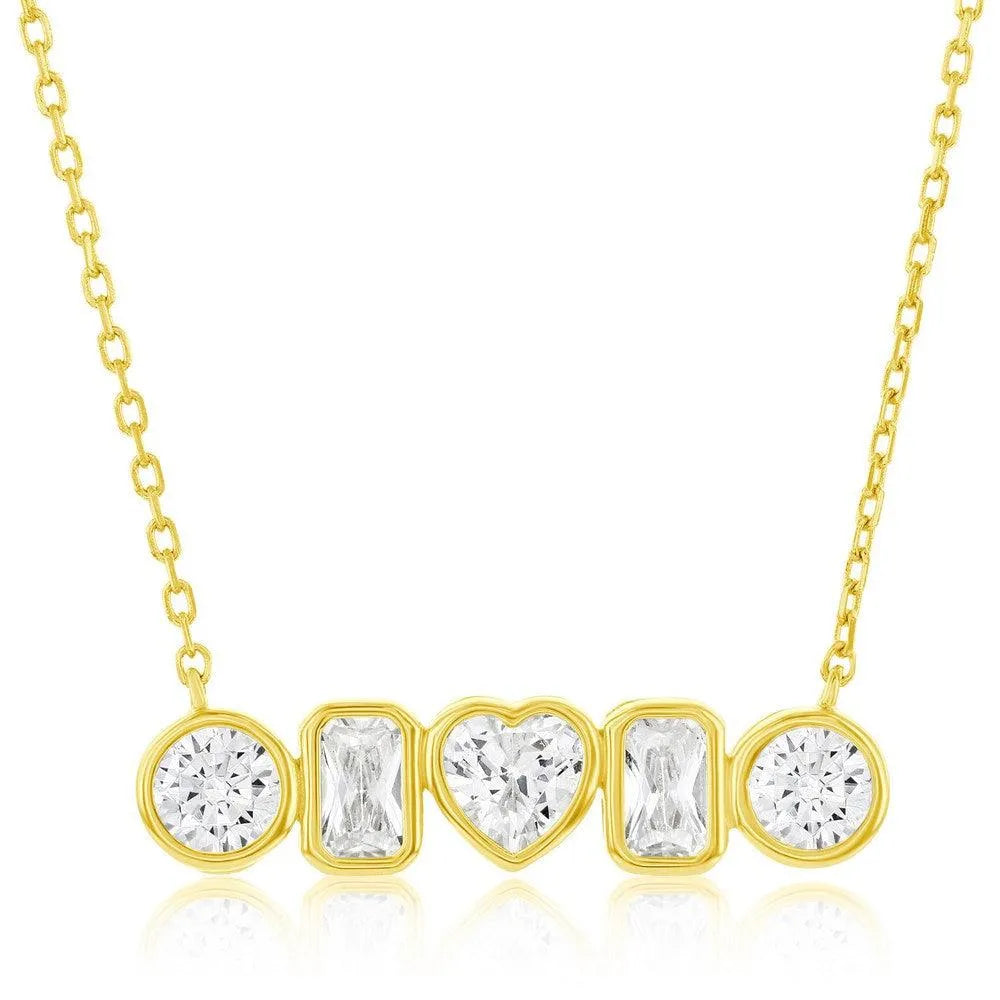 Sterling Silver, Multi-Shaped Bezel-Set CZ Bar Necklace - Gold Plated - Johnny Dang & Co