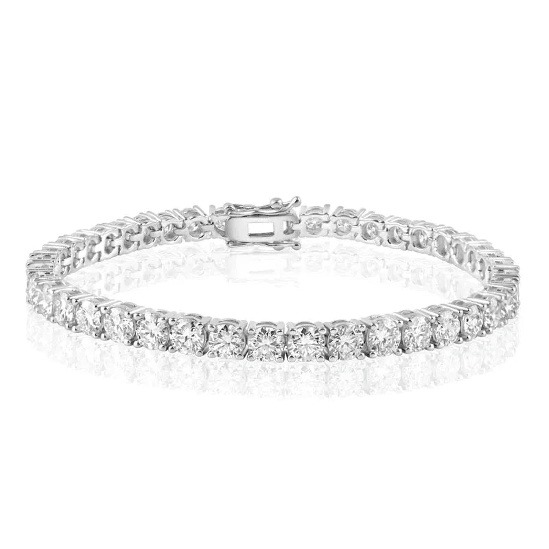Rhodium Plated 925 Sterling Silver Round Lab Grown Diamond 2.3mm Tennis Bracelet