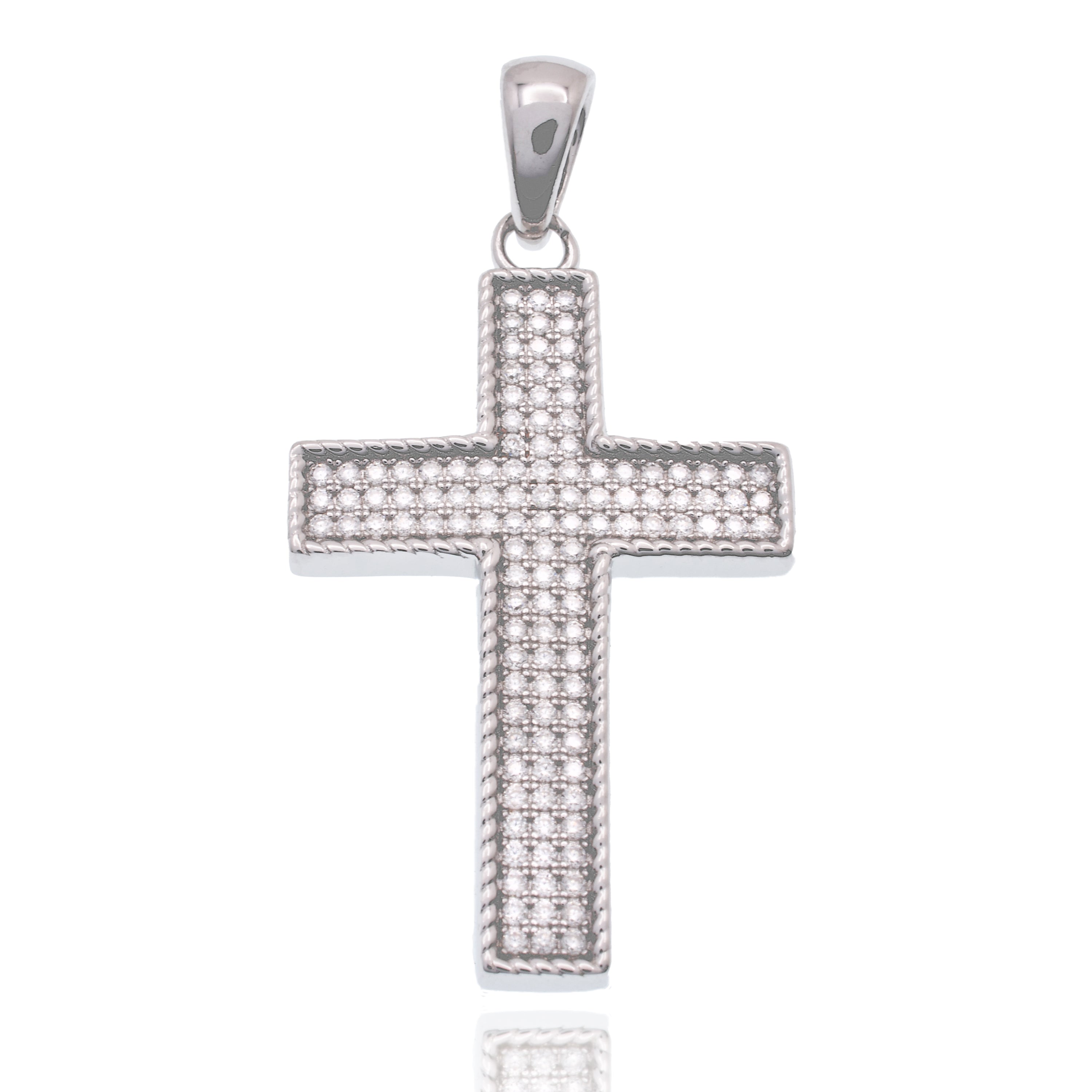 Rhodium Plated 925 Sterling Silver Moissanite 21.5mm x 31mm Iced Out Cross Pendant