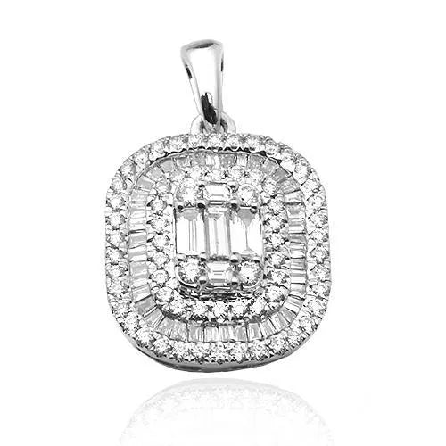 14KW 0.75CTW BAGUETTE DIAMOND PENDANT - 3-ROW HALO - Johnny Dang & Co