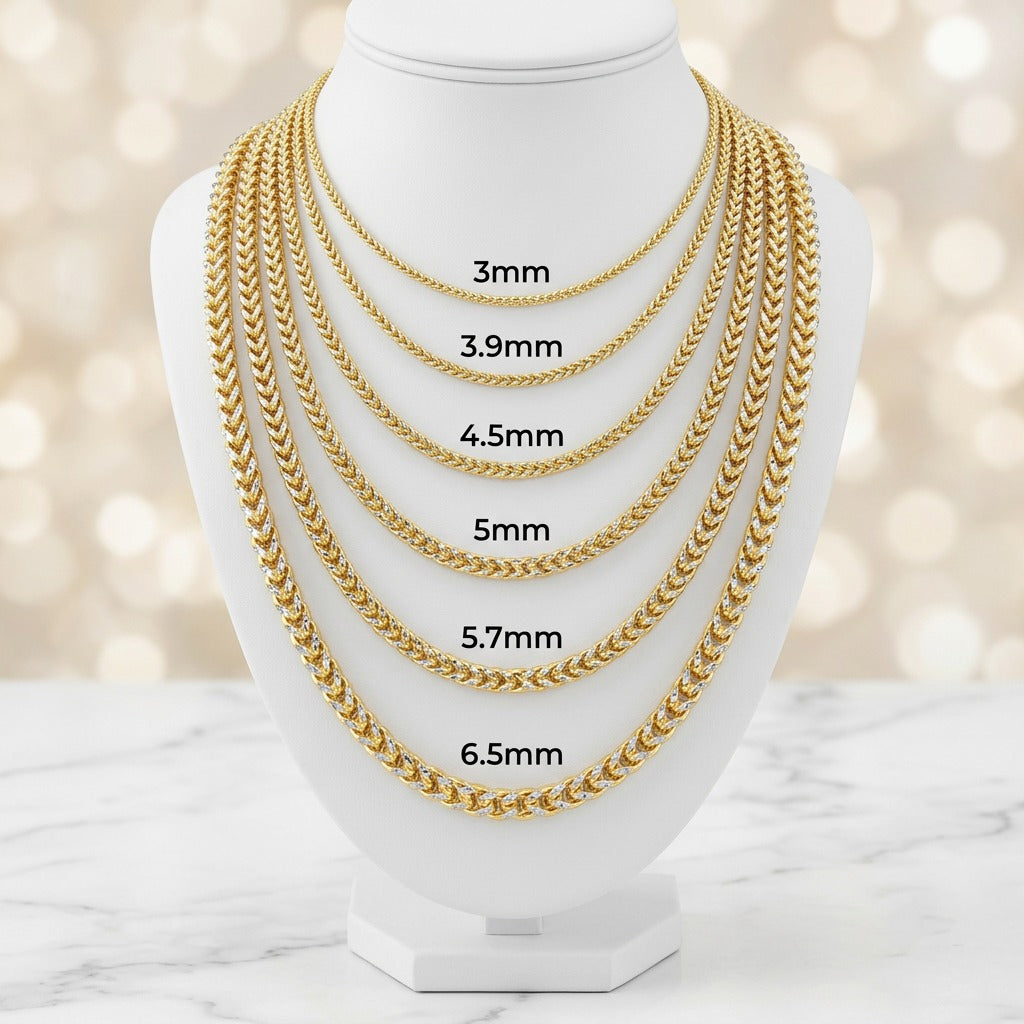 10KT Gold Solid Diamond Cut Franco Chains