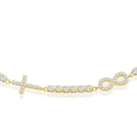 Sterling Silver Infinity & Cross Tennis Anklet - Gold Plated - Johnny Dang & Co
