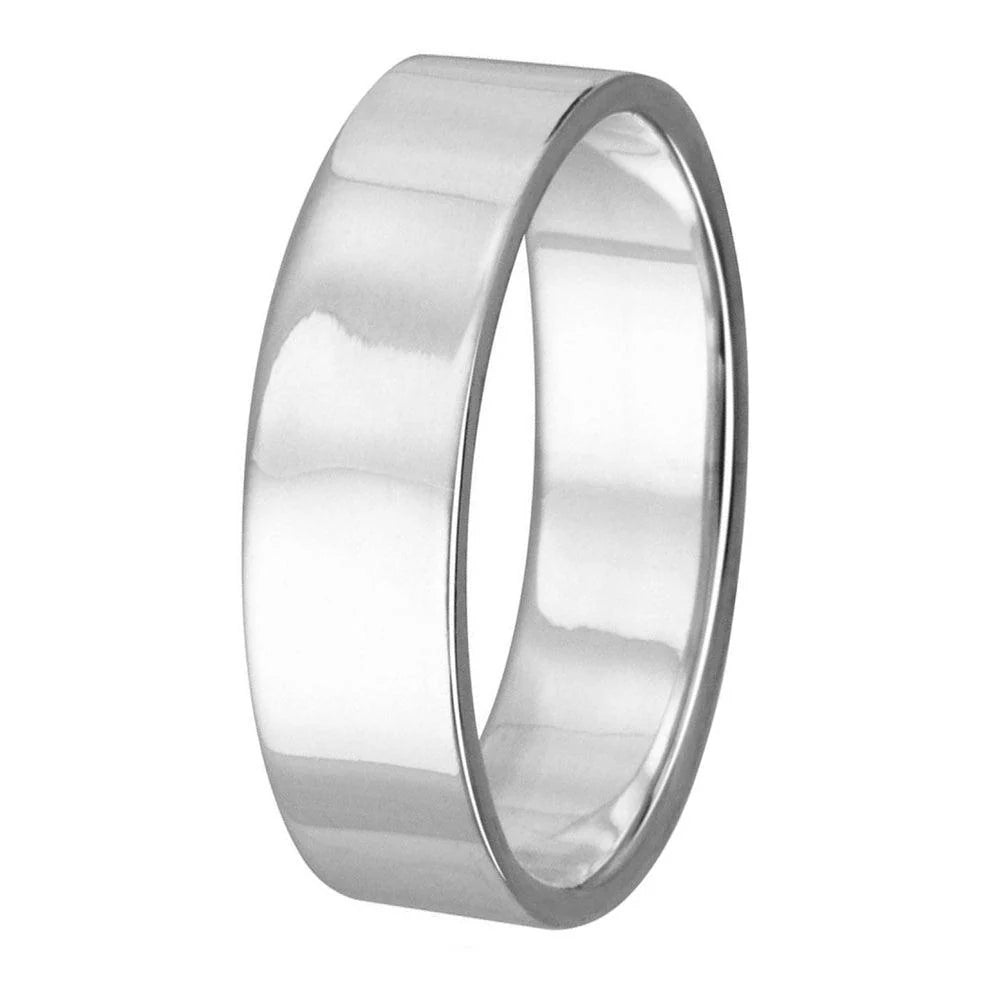 High Polished 925 Sterling Silver Plain Wedding Band Flat Ring - 4MM