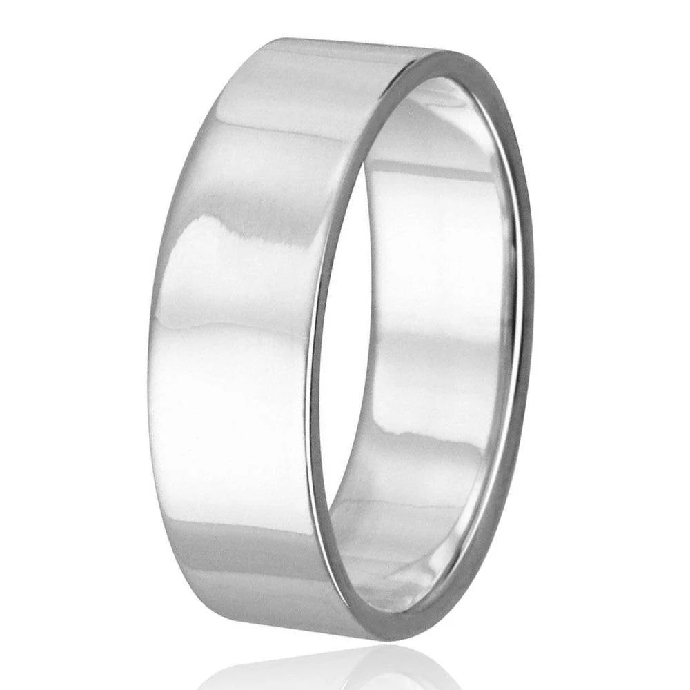 High Polished 925 Sterling Silver Plain Wedding Band Flat Ring - 6MM