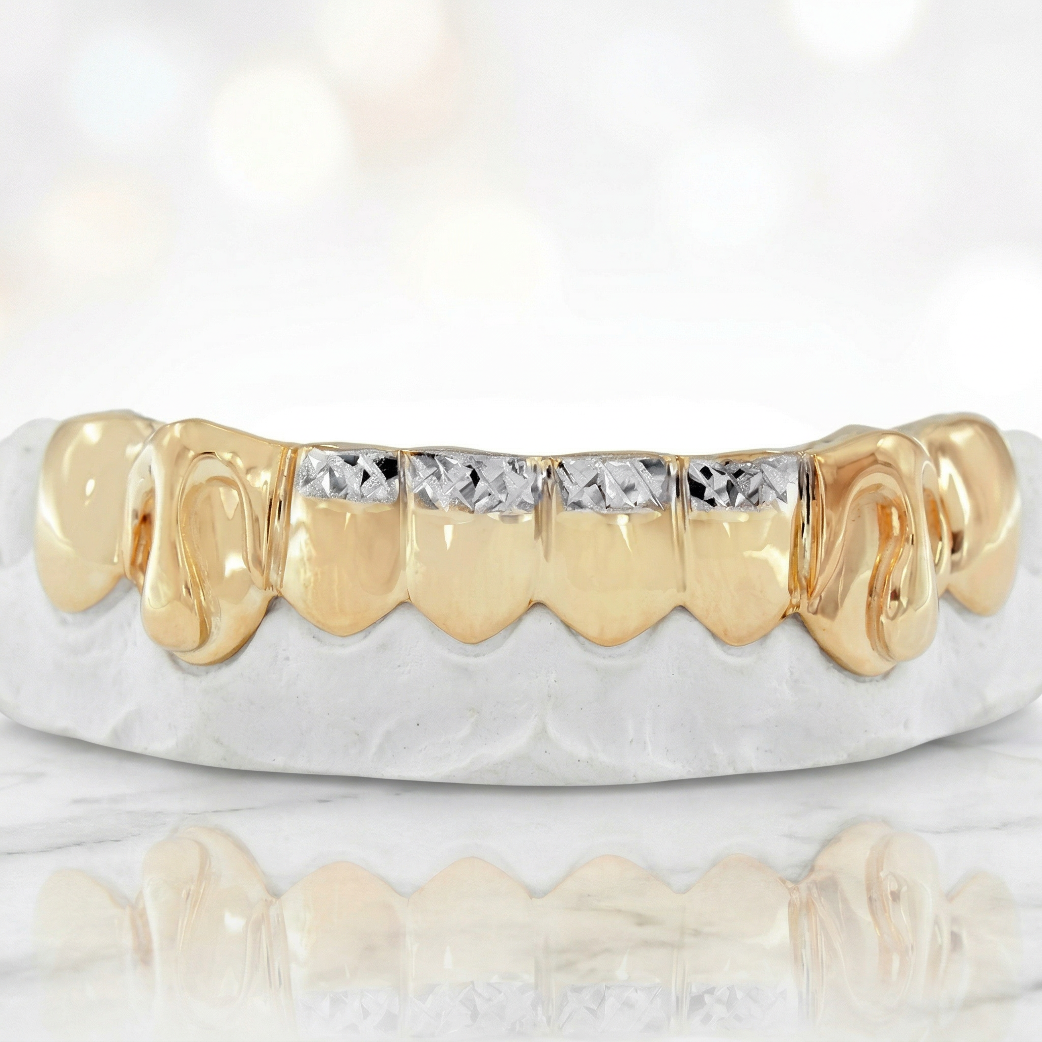 S161111-B-1 - 8 Teeth Solid Deep Cut Grill 2 Teeth with Dripping Gold