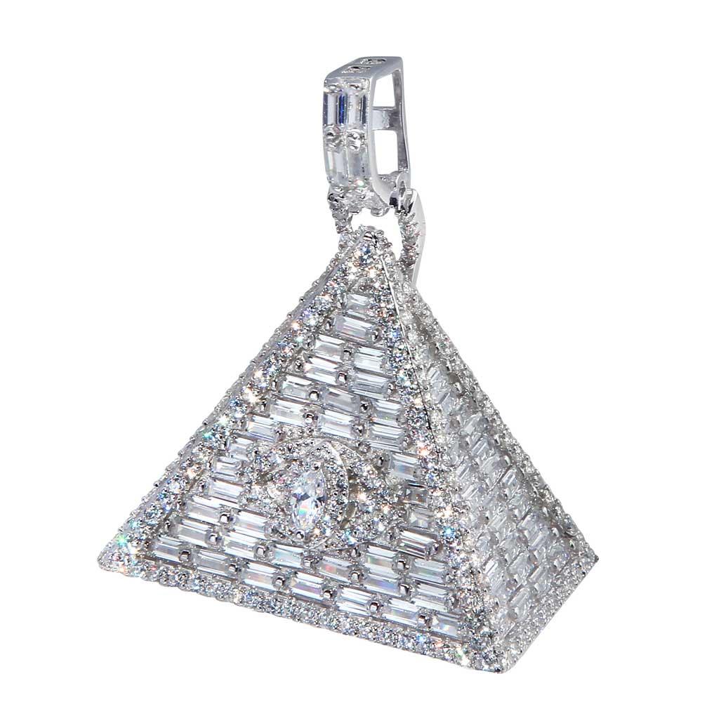 Rhodium Plated 925 Sterling Silver Illuminati Triangle Pendant