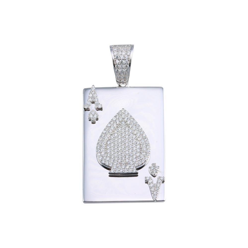 Rhodium Plated 925 Sterling Silver Ace of Spades Pendant